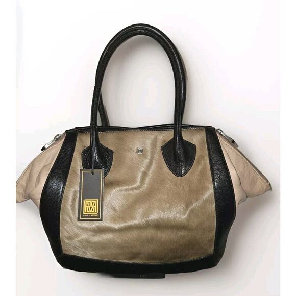 NWT! Pour La Victoire Cow Hair And Leather Handbag Colorblock $395 14x12x4 - Picture 3 of 15